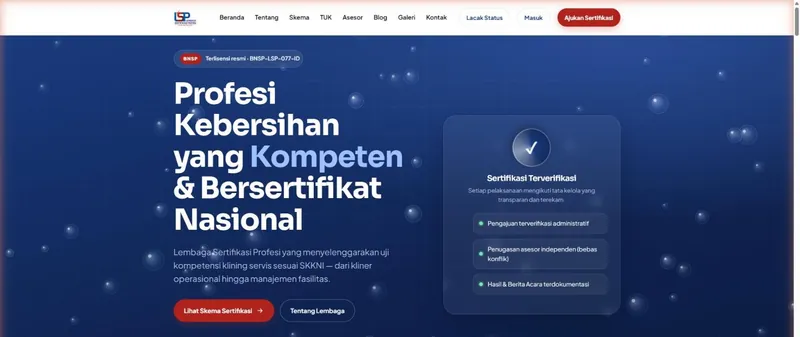 Perbesar tampilan beranda website LSP Klining Servis