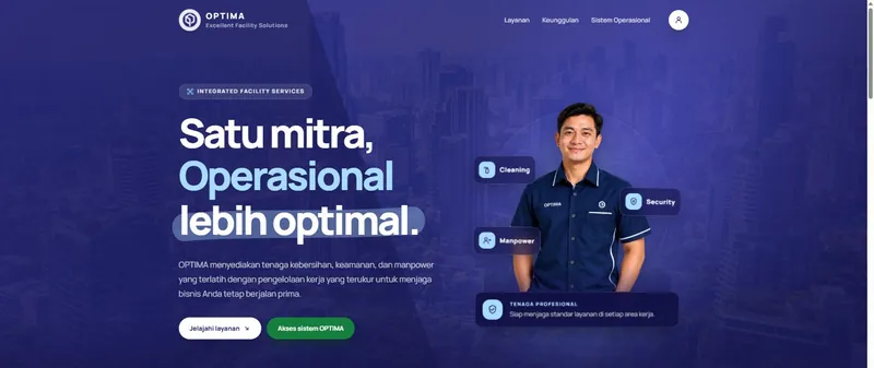 Perbesar tampilan beranda website Optima Proclean Secure Indonesia